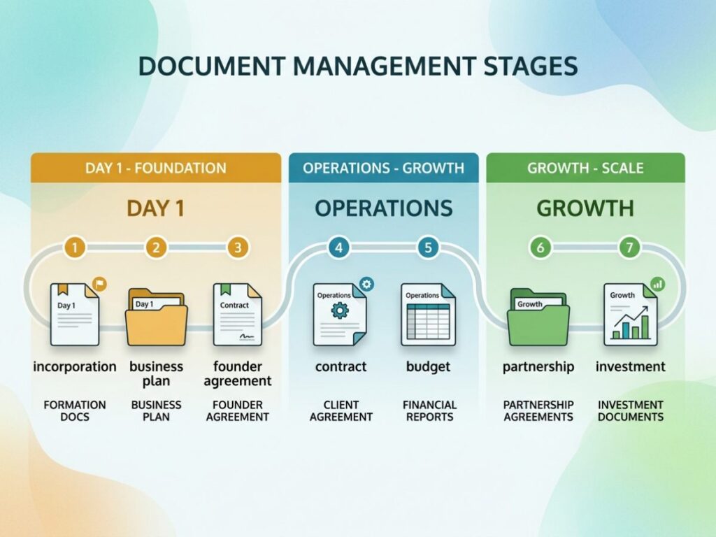 Timeline infographic of 7 legal documents every small business needs